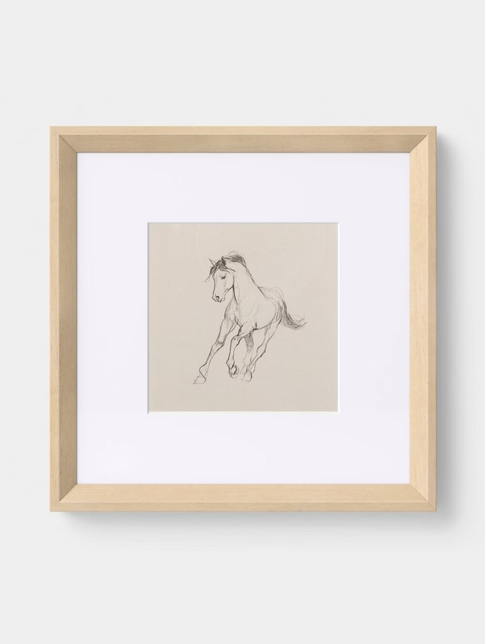 Threshold NWT 10"x10" Horse Sketched Framed Wall Art Under Glass In Cream